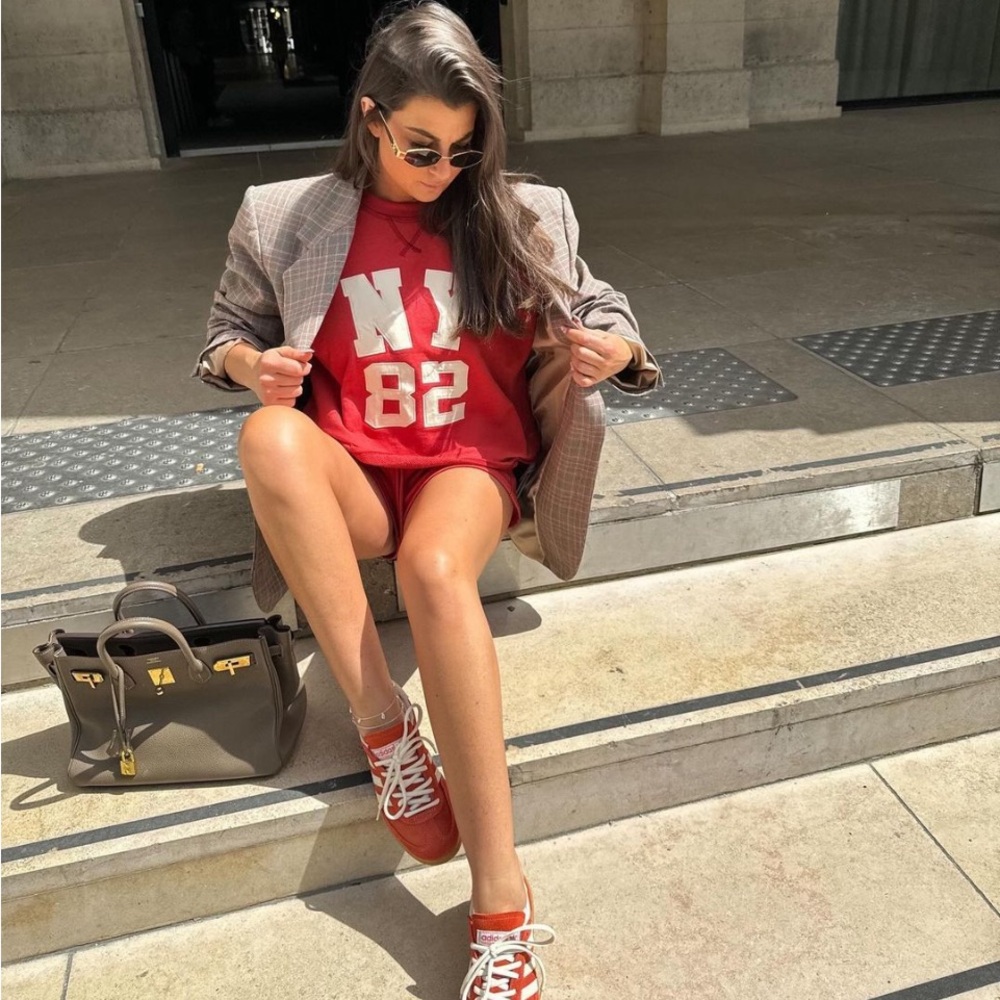 NWT Zara 2 Piece “NY 82” Varsity Plush Sweat Shirt and Matching Shorts Set - Picture 3 of 15